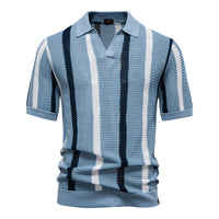 Herren-Strick-Poloshirt mit Streifenmuster - Blau