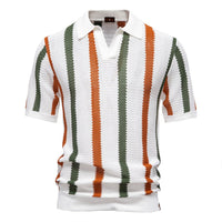 Herren-Strick-Poloshirt mit Streifenmuster - Weiß