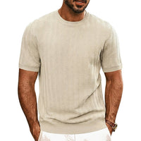 Herren Strick-T-Shirt mit Chevron-Struktur und Rundhalsausschnitt - Beige