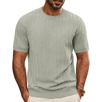 Herren Strick-T-Shirt mit Chevron-Struktur und Rundhalsausschnitt - Hellgrau