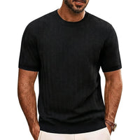 Herren Strick-T-Shirt mit Chevron-Struktur und Rundhalsausschnitt - Schwarz