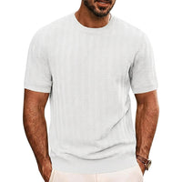 Herren Strick-T-Shirt mit Chevron-Struktur und Rundhalsausschnitt - Weiß