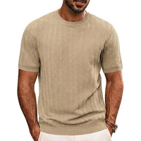 Herren Strick-T-Shirt mit Chevron-Struktur und Rundhalsausschnitt - Khaki