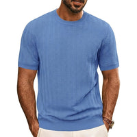 Herren Strick-T-Shirt mit Chevron-Struktur und Rundhalsausschnitt - Blau