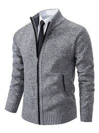 Herren-Strickjacke mit durchgehendem Reißverschluss und Rippstrick - Grau