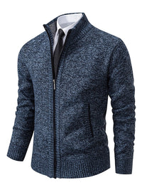 Herren-Strickjacke mit durchgehendem Reißverschluss und Rippstrick - Marineblau