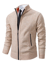 Herren-Strickjacke mit durchgehendem Reißverschluss und Rippstrick - Khaki