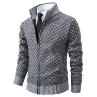 Herren Strickjacke mit Reißverschluss und Stehkragen - Grau