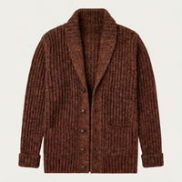 Herren-Strickjacke mit Schalkragen und grobem Strickmuster - Braun