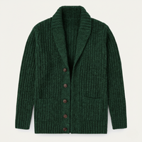 Herren-Strickjacke mit Schalkragen und grobem Strickmuster - Grün