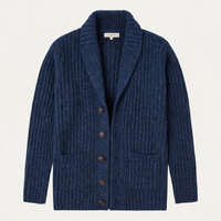 Herren-Strickjacke mit Schalkragen und grobem Strickmuster - Marineblau