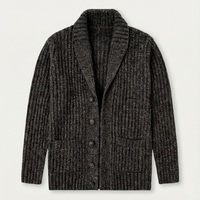 Herren-Strickjacke mit Schalkragen und grobem Strickmuster - Dunkelgrau