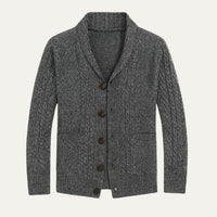 Herren-Strickjacke mit Schalkragen und Zopfmuster - Dunkelgrau