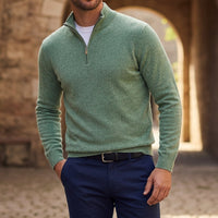 Herren-Strickpullover mit Viertelreißverschluss - Salbeigrün