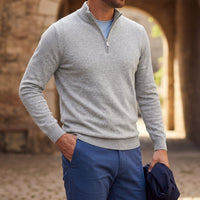 Herren-Strickpullover mit Viertelreißverschluss - Graumeliert