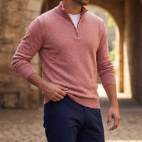 Herren-Strickpullover mit Viertelreißverschluss - Altrosa