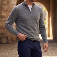 Herren-Strickpullover mit Viertelreißverschluss - Anthrazit