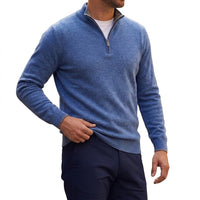 Herren-Strickpullover mit Viertelreißverschluss - Stahlblau