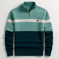 Herren-Strickpullover mit Viertelreißverschluss und Colorblock-Design - Grün Marine