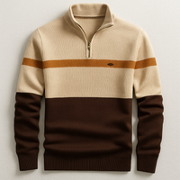 Herren-Strickpullover mit Viertelreißverschluss und Colorblock-Design - Braun Creme