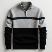 Herren-Strickpullover mit Viertelreißverschluss und Colorblock-Design - Grau Marine