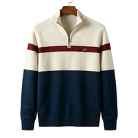Herren-Strickpullover mit Viertelreißverschluss und Colorblock-Design - Marine Weiß