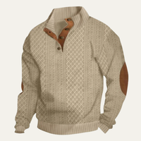 Herren-Strickpullover mit Zopfmuster und Knopfleiste - Braun