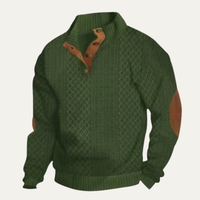 Herren-Strickpullover mit Zopfmuster und Knopfleiste - Grün