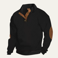 Herren-Strickpullover mit Zopfmuster und Knopfleiste - Schwarz