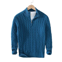 Herren Strickpullover mit Zopfmuster und Stehkragen - Blau