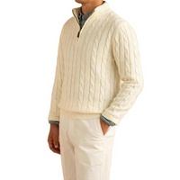 Herren Strickpullover mit Zopfmuster und Stehkragen - Beige