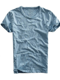 Herren T-Shirt mit Rundhalsausschnitt und Slub-Struktur - Blau