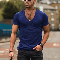 Herren-T-Shirt mit V-Ausschnitt und kurzen Ärmeln - Blau