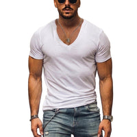 Herren-T-Shirt mit V-Ausschnitt und kurzen Ärmeln - Weiß