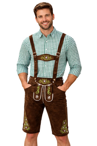 Herren Trachten Lederhose mit Hosenträgern und Kniebund - Braun