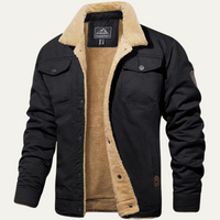 Herren-Utility-Jacke mit Fleecefutter und Knopfleiste - Schwarz