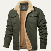 Herren-Utility-Jacke mit Fleecefutter und Knopfleiste - Armeegrün