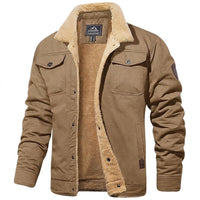 Herren-Utility-Jacke mit Fleecefutter und Knopfleiste - Khaki