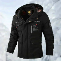 Maximilian | Herren Wasserdichte Steppjacke mit Kapuze Winddichte Outdoorjacke - Schwarz