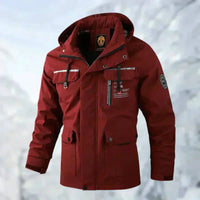 Maximilian | Herren Wasserdichte Steppjacke mit Kapuze Winddichte Outdoorjacke - Rot