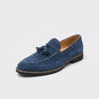 Herren-Wildleder-Loafer mit Quasten und Kontrastnähten - Marineblau