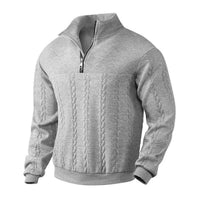 Andreas | Herren Zopfstrick-Pullover mit Viertelreißverschluss Knit Sweater - Grau Marmoriert