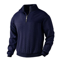Andreas | Herren Zopfstrick-Pullover mit Viertelreißverschluss Knit Sweater - Marineblau