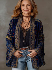 Elyska – Boho-Kimono-Mantel - Blau