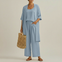 Risteena – Minimalistisches Dreiteiliges Set Aus Leinen Und Baumwolle - Blau
