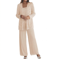 Damen Langarm-Set mit Pailletten - Champagner