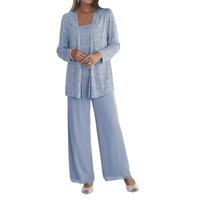 Damen Langarm-Set mit Pailletten - Himmelblau