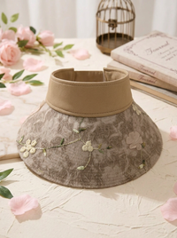 Faltbarer Strohhut mit Blumenakzent und UV-Schutz - Kaffee