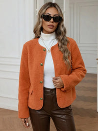 Damen Jacke mit Goldknöpfen und seitlichen Taschen - Orange