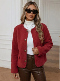 Damen Jacke mit Goldknöpfen und seitlichen Taschen - Weinrot
